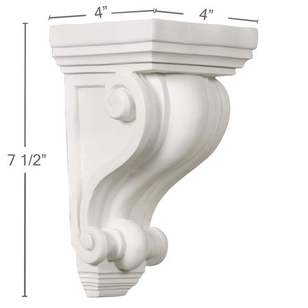 Ekena Millwork 4"W x 4"D x 7 1/2"H Devon Corbel COR04X04X07DE